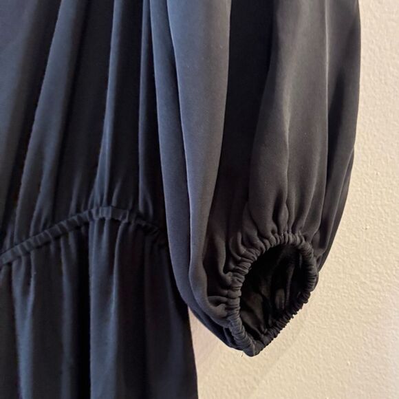 THEORY Classic Georgette Silk Off the Shoulder Black Jumpsuit Size P (00-0) - Picture 5 of 8